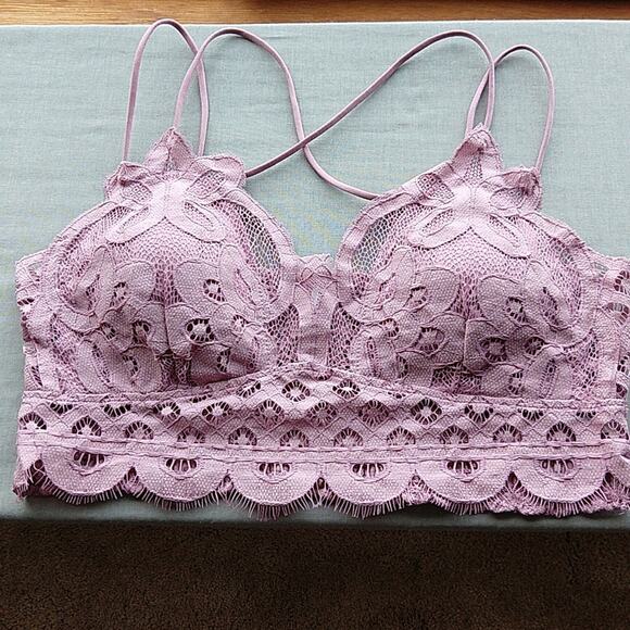 2X Burgundy Lace Bralette with Bra Pads Zenana double adjustable straps smocked - Picture 3 of 15